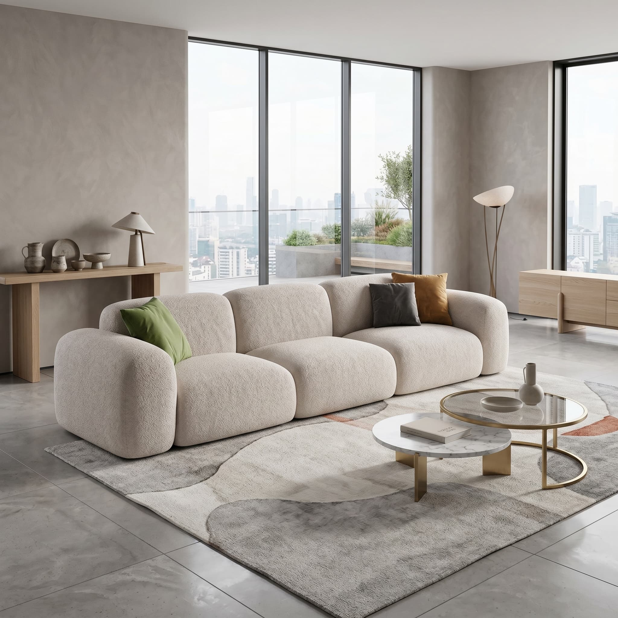 Comfortable Beige Three-Seater Sofa