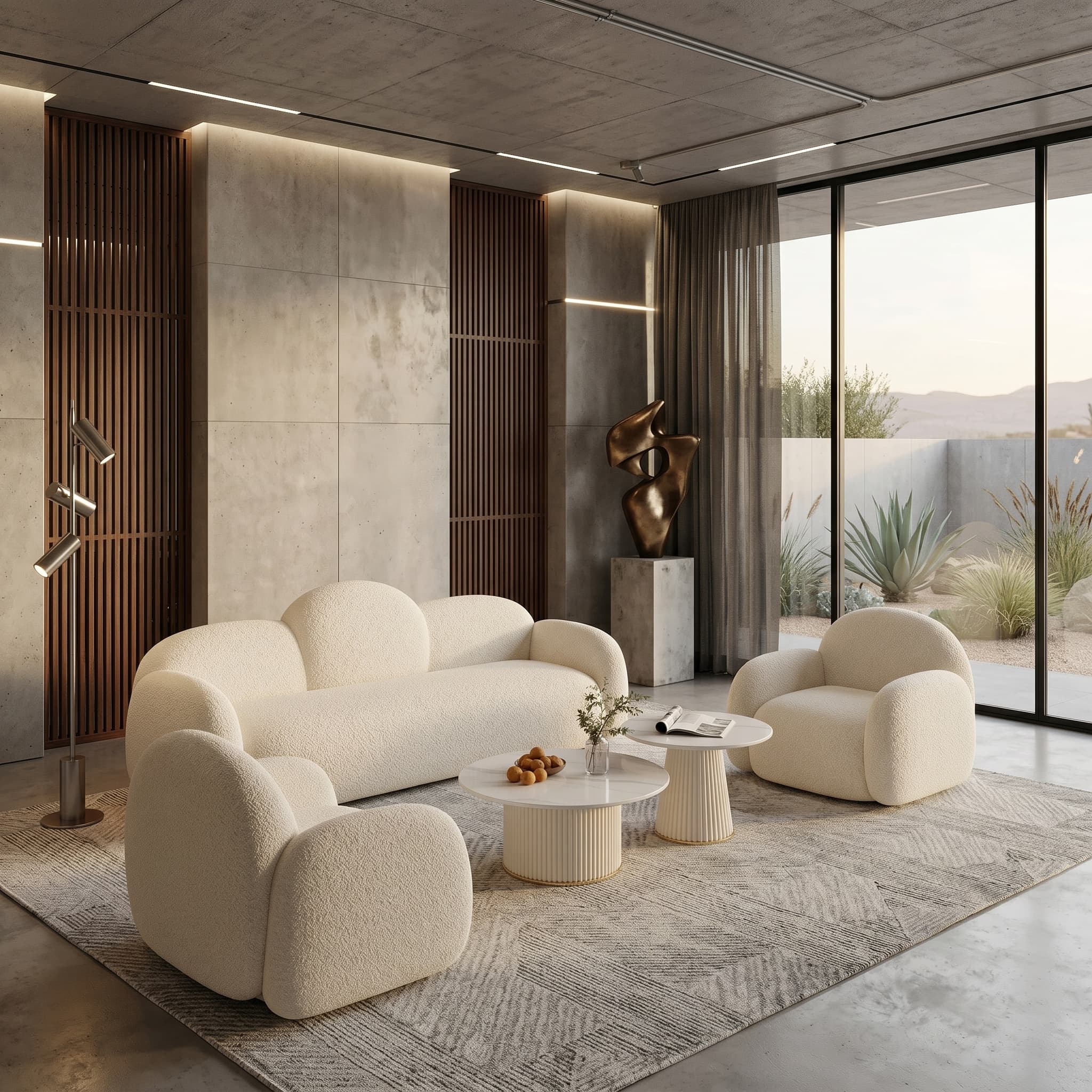 Elegant Off-White Bouclé Sofa Set