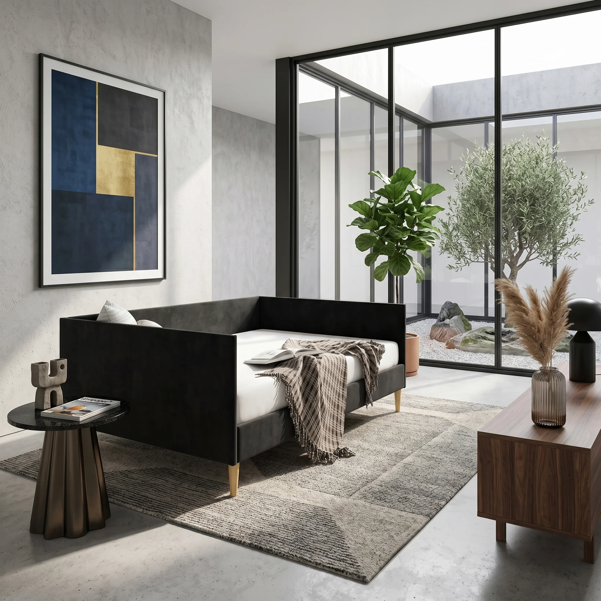 elegant-black-three-seater-sofa-1.webp كنبة سرير ثلاثية بتصميم أنيق - لون اسود - الصورة 1