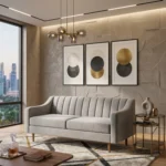 Elegant Gray Two-Seater Sofa with Distinctive Details