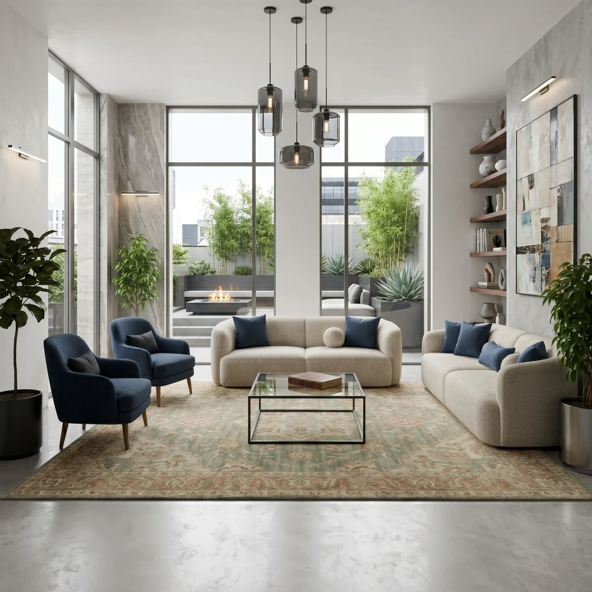 executive-navy-blue-beige-contrast-sofa-set-coastal-luxury-5-year-structural-warranty-1.webp طقم كنب مودرن مريح وعالي الجودة للمنزل - مكون من 2 كنبة باللون البيج مع 2 كرسي باللون الكحلي الأنيق - الصورة 1