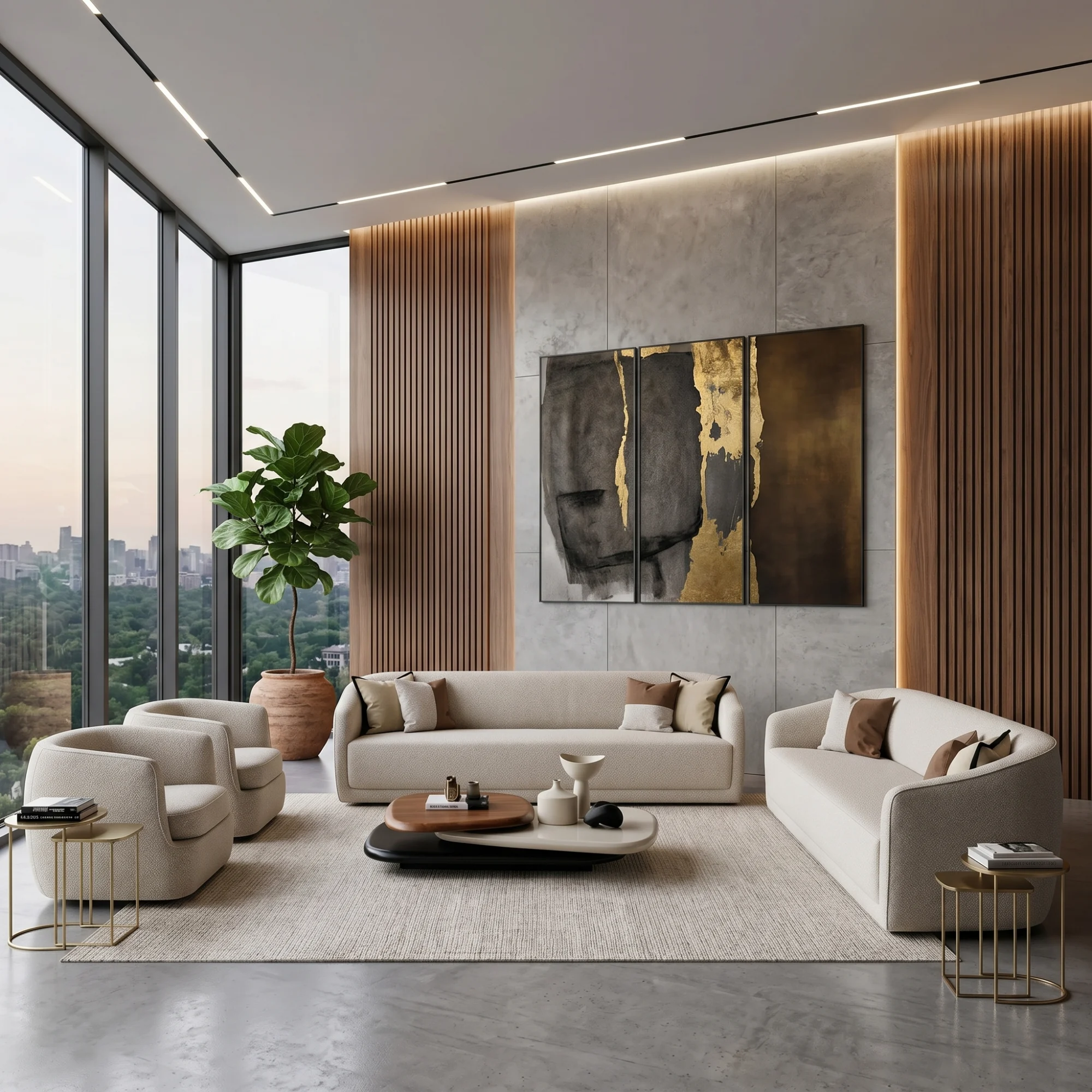 gray-living-room-set-two-sofas-and-two-armchairs-1.webp طقم جلوس مكوّن من 2 كنبة مع 2 كرسي باللون الرمادي بتصميم متوازن وأنيق - الصورة 1