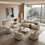 طقم كنب بوكليه أوف وايت بتصميم راقٍ يضيء المساحة