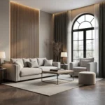 طقم كنب بيج بتصميم عصري مريح لغرفة المعيشة