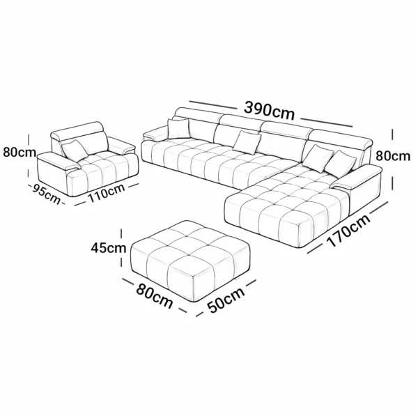 Majestic L-Shaped Sectional Set with Armchair & Pouf – Elite Spacious Luxury - Image 2